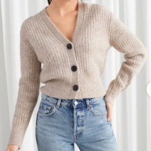 & Other Stories Cropped Ribbed Alpaca Blend Cardigan Size Medium